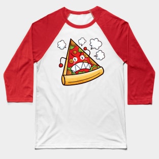 Sharp Teeth Red Angry Pizza Baseball T-Shirt